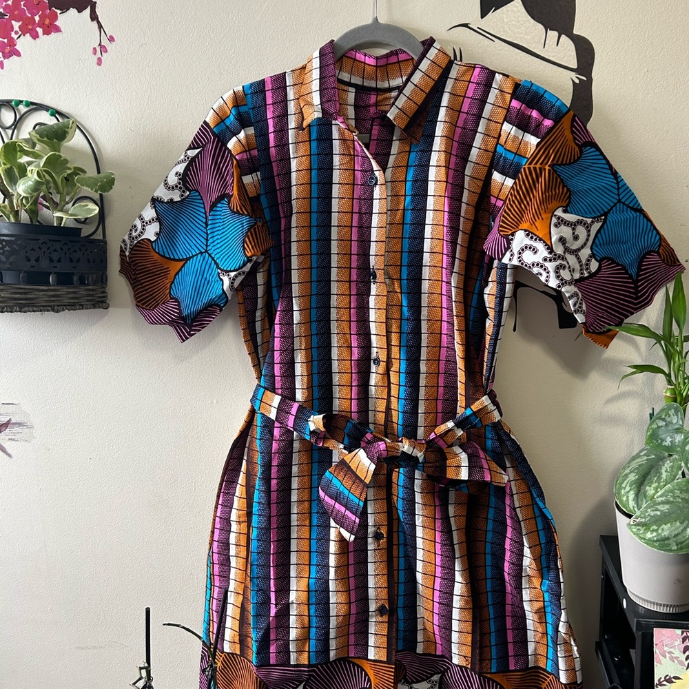 Colourful Ankara Button & Tie Dress